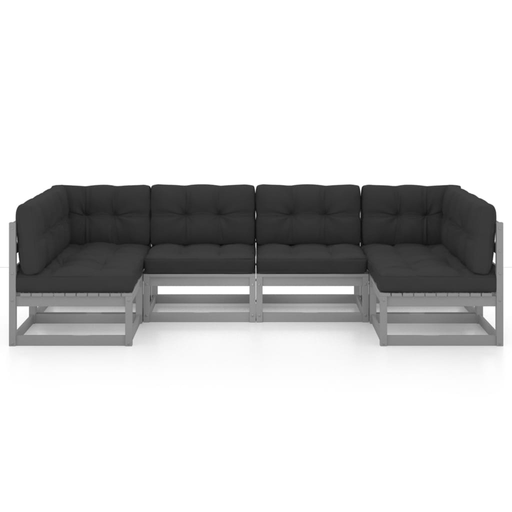 6-tlg. Garten-Lounge-Set mit Kissen Grau Kiefer Massivholz